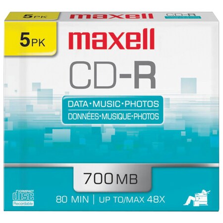 Maxell Digital 5pcs 700MB 80-Minute CD-R (Slim Jewel Cases) 623205/648205